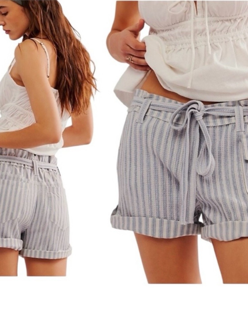 Free People One Harriet Striped‎ Tie
Shorts Pockets Relaxed Fit Light Blue XS